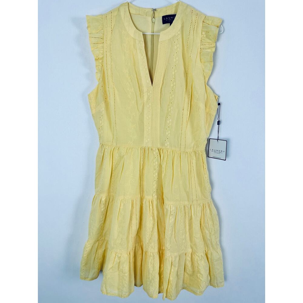 Laundry by Shelli Segal Butter Yellow Cotton Embroidered Eyelet Mini Dress 6 - Picture 2 of 10